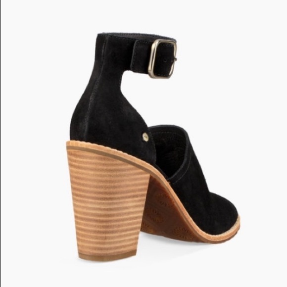 UGG Black Suede Ankle Strap Peep Toe Sandals - Picture 7 of 8